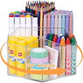 Pen Holder for Desk Acrylic, Large 6 Slots 360-Degree Rotating Marker Organizer Pencil Holder, Caddy Art Supply Organizer Crayon Organizers for Office School