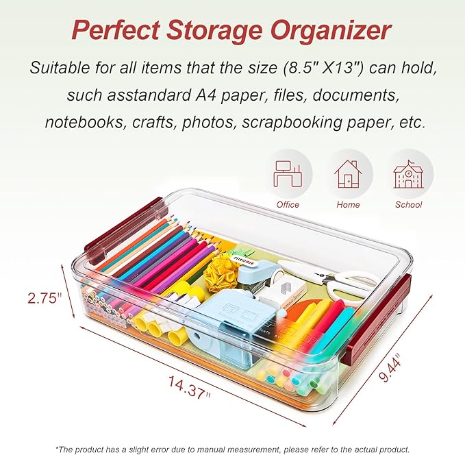 5.5qt Portable Project Case 9 X 13 Clear Stackable Plastic Storage With Lids Organizer Containers File Box For Letter A4 Paper Photo Documents Scrapbook Craft Art School Supplies, 2 Pcs