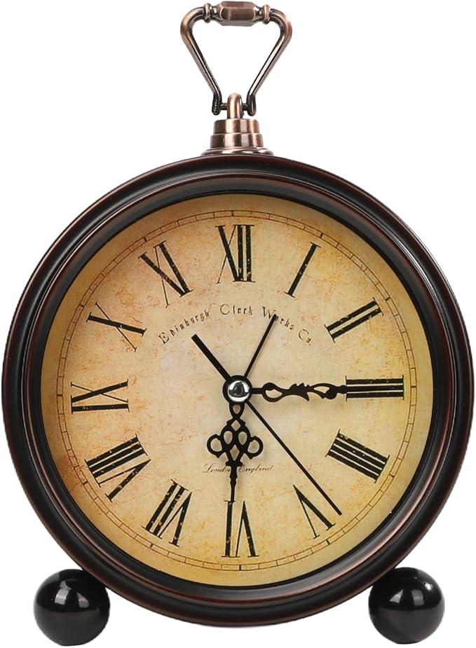 Loud Alarm for Deep Sleepers Desk Vintage Alarm Clock 5.25 inch Small Battery Operated Retro Clock Bedroom Live Room Decor Gift Clock