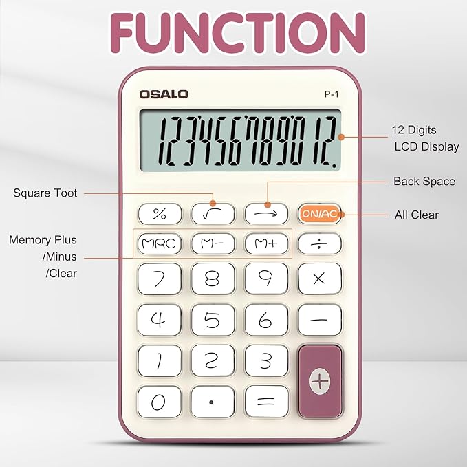 Pendancy Small Desk Calculator Cute, 12 Digit LCD Display, Basic Function, Auto-Sleep, 4.7"x2.9" Pocket-Sized Design Handheld Calculators Desktop, for Office, School, Business & Travel(OS-P1 Purple)