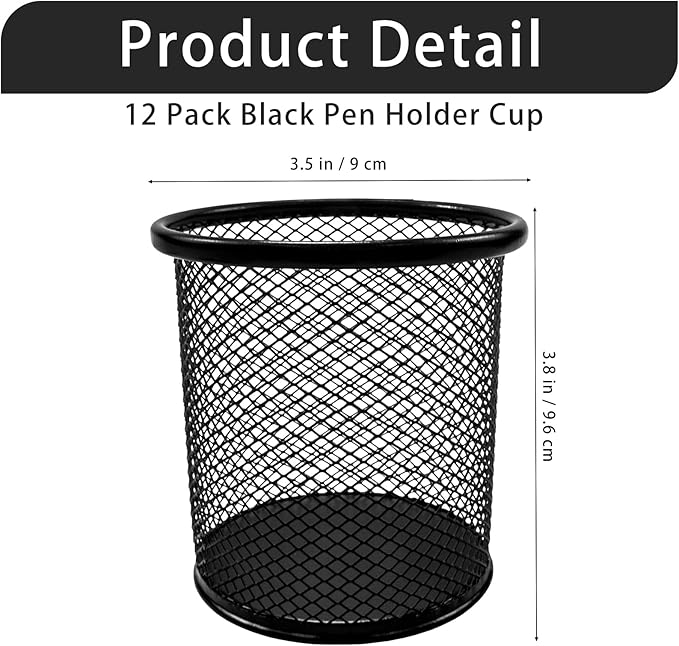 12 Pack Mesh Pen Cup Wire Pencil Cups Metal Pencil Orgainzer for Desk Office 3.8 x 3.5 In