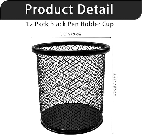 12 Pack Mesh Pen Cup Wire Pencil Cups Metal Pencil Orgainzer for Desk Office 3.8 x 3.5 In