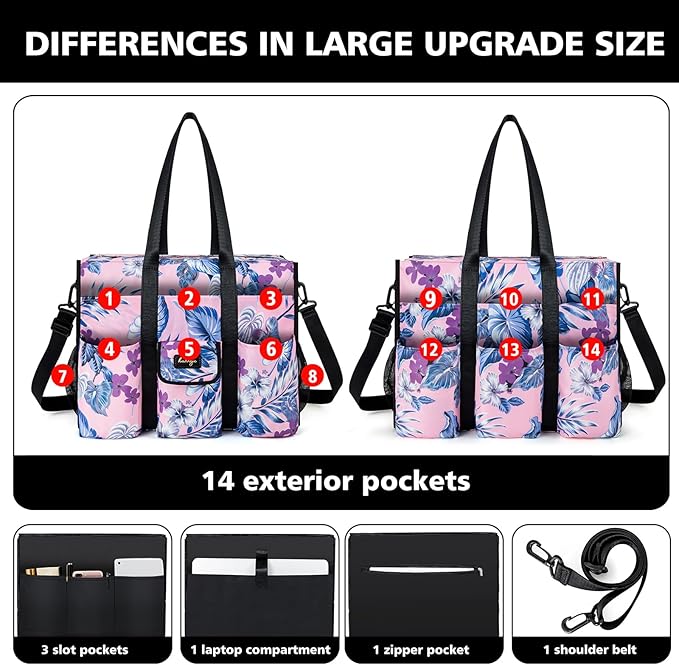 Utility Tote - Water Resistant with 19 Exterior/Interior Pockets - Large Women/Teacher/Work Bag