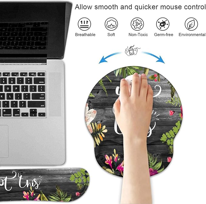 Keyboard Wrist Rest and Mouse Pad Wrist Support Set with Coasters, You Got This Inspirational Quote Wrist Support Mouse Pad with Non-Slip PU Base for Computer Laptop Home Office Working Studying
