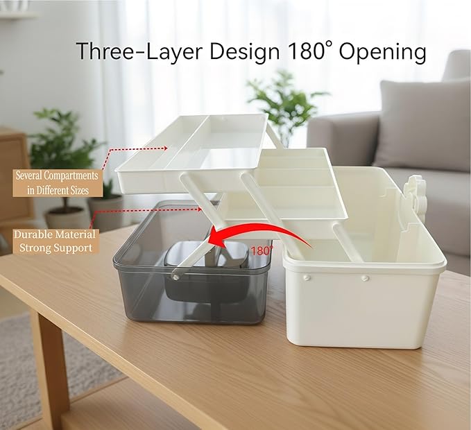 Pulseplay 3-Layer Large Capacity Medicine Storage Box - Portable Plastic Storage Box for Sewing Art Supply, Empty First Aid Kit with Handle for Home Office and Travel