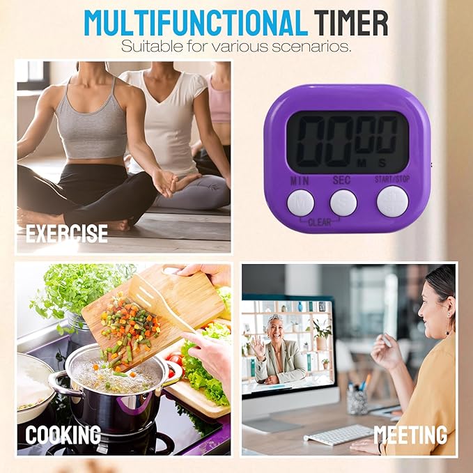 Weewooday 6 Pcs Digital Kitchen Timer Magnetic Timer Bulk On/Off Switch Minute Second Count up Countdown Loud Alarm for Exercise Cook Baking (Novel Color)