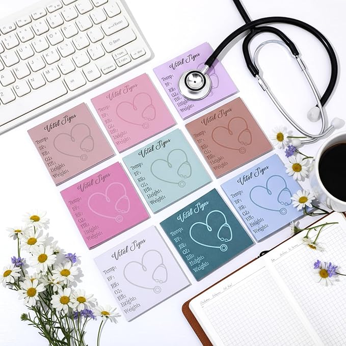 9 Pads Vital Signs Sticky Notes 3x3 Inch Cute Self Stick Notepads Notes Adhesive Memo Pad Office Decor Gifts for Students School Teacher Meeting Office Supplies
