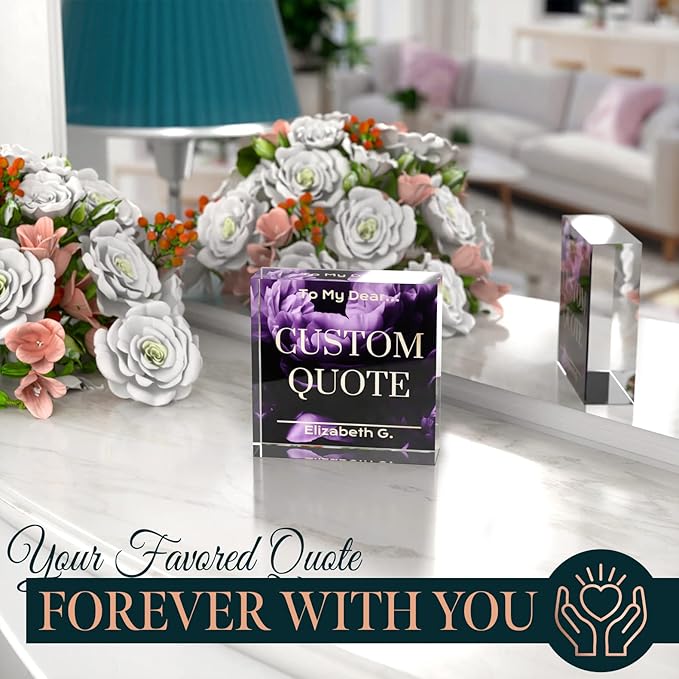 Custom Acrylic Sign Personalized, Custom Desk Name Plate, 18 Styles, (4"x4"), With Gift Box, USA Made by Acryluxe. (Blossom)