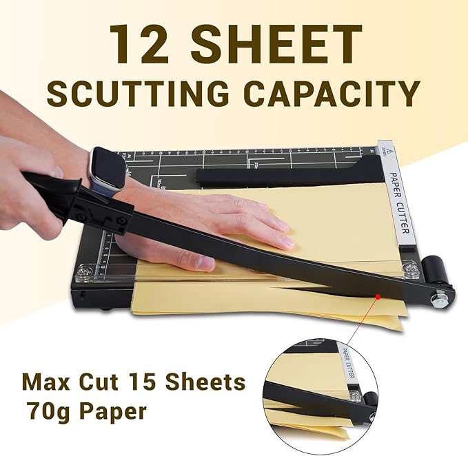 Paper Trimmer Cutter for Office and Crafts, Heavy-Duty, Portable Paper Slicer, 12-Inch, 10-15 Sheets Cardstock