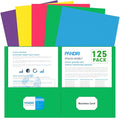 Two Pocket Folders, PANDRI 125 Pack 2 Pocket Folders, Letter Size Paper File Folder for School Office Home Business, Assorted 5 Colors