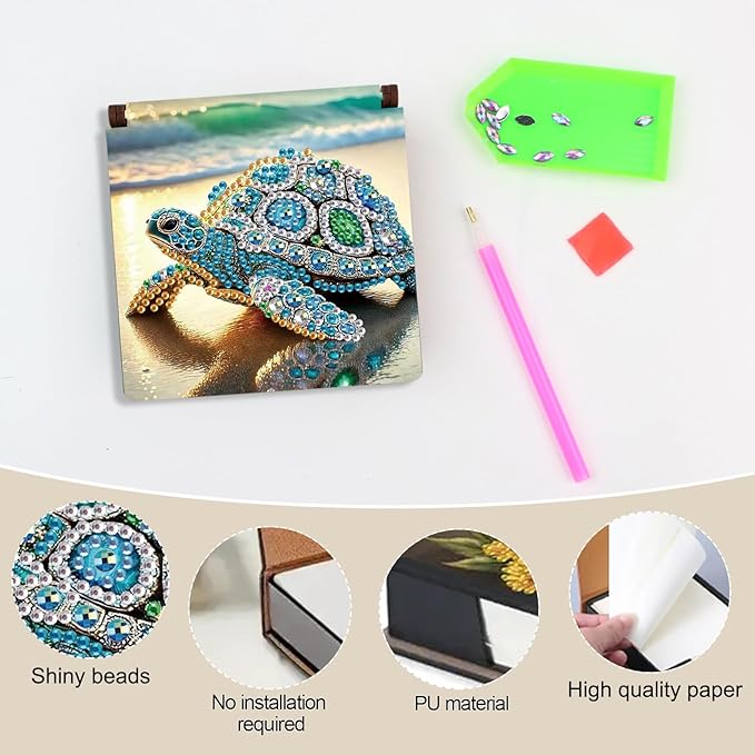 Turtle Diamond Painting Kit Note Box,Memo Paper Storage Box Diamond Art,Sticky Note Holder Diamond Art,Diamond Painting Memo Pad For Office Desk. (Turtle)