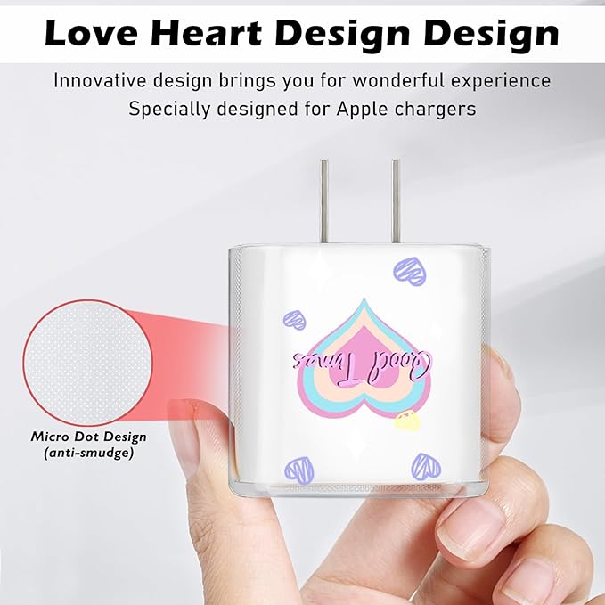 Cute DIY Cable Protector for iPhone 18W/20W Adapter Charger,Colorful Love Heart Design Transparent Data Line Cable Case, Phone Charging Protector for Apple Charger