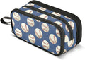 Baseballs Ball Blue Pencil Case Box Boys Girls Large Pencil Pouch with Zipper Compartments Big Capacity Stationery Pen Bag Organizer for Kids Teens Adults School