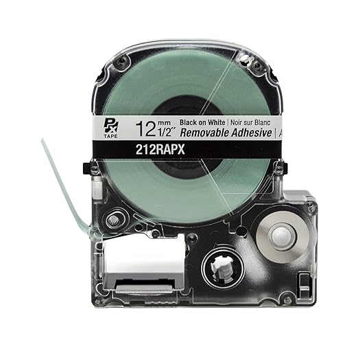 Epson LABELWORKS 212RAPX Genuine PET (Polyester) Tape Cartridge - Black on White Label Maker Tape, Removable Adhesive - 1/2" (12MM) Wide, 30'