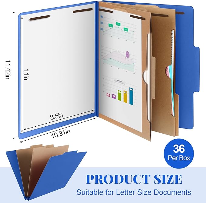 Skyygemm 36 Pcs Classification Folders Letter Size, 2 Pocket Dividers Pressboard File Folder with Fasteners, Expanding File Organizer Bulk for Teachers, Clergy, Office, Church, Christmas (Dark Blue)