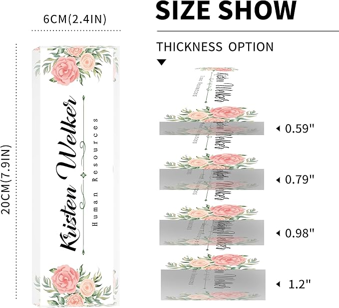 SalaGraphics Desk Name Plate Personalized, Custom for Desk, Office Decor Women Men, Acrylic Accessories, Gifts Coworkers Boss Teacher, Employee Appreciation (Flowers C),8''(L)x2.5(W)