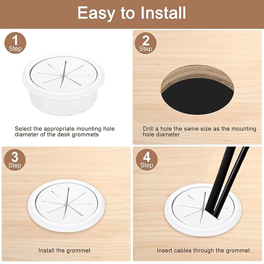 uxcell 4 Pcs Desk Grommet, 2.09 inch 53mm Desk Cable Hole Cover Wire Hole Insert for Home Office Table Cabinet Cord Organizer, White