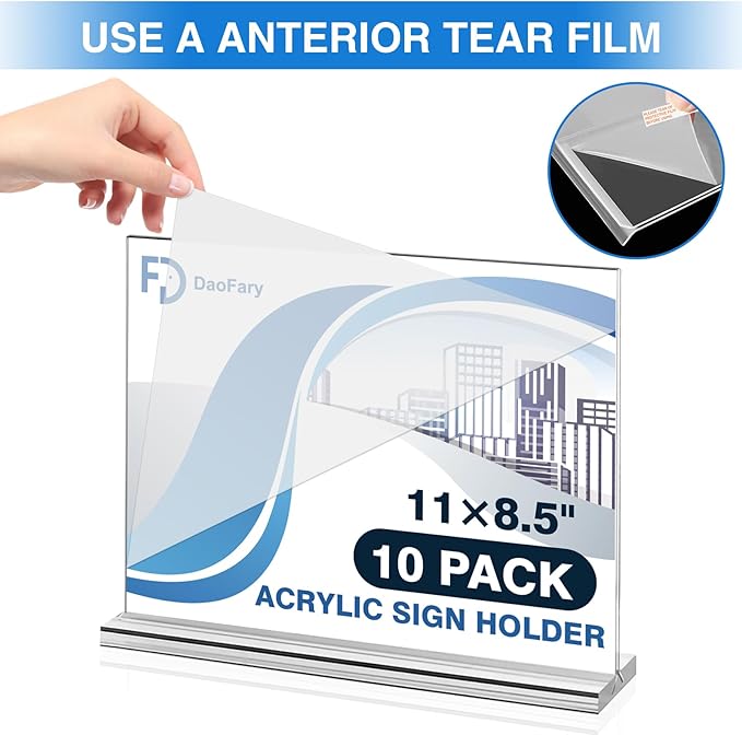10 Pack Acrylic Sign Holder 8.5 x 11 Horizontal, Double-Sided Stand up Table Top Sign Holders, Clear Acrylic Picture Frame Menu Flyer Paper Holder Display Stand for Office Business Store Wedding Party