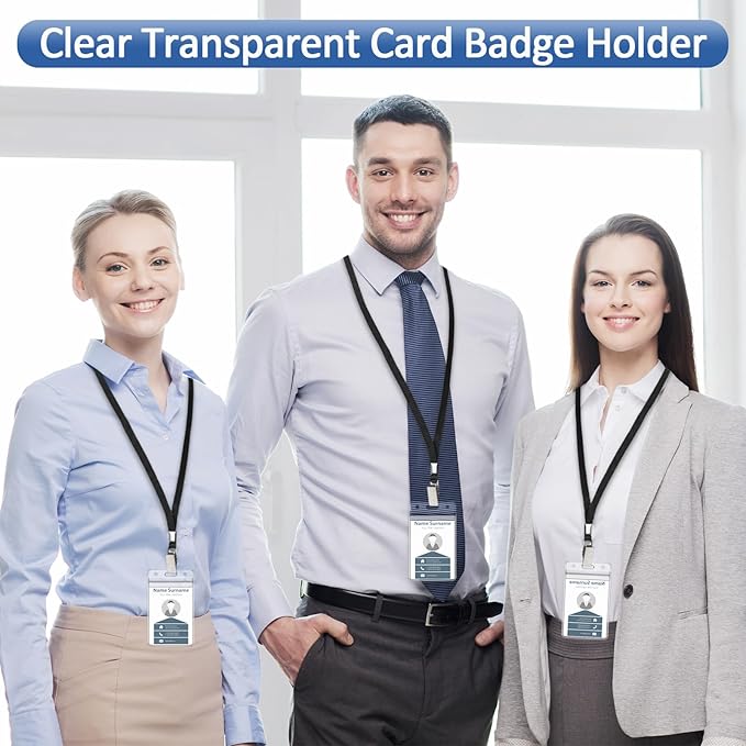 400 Pack Neck Lanyard Bulk with ID Card Holder Lanyards for ID Badges Vertical Name Badge ID Card Holders Flat Neck Lanyards with Clip for Nurses Teacher Students, Black
