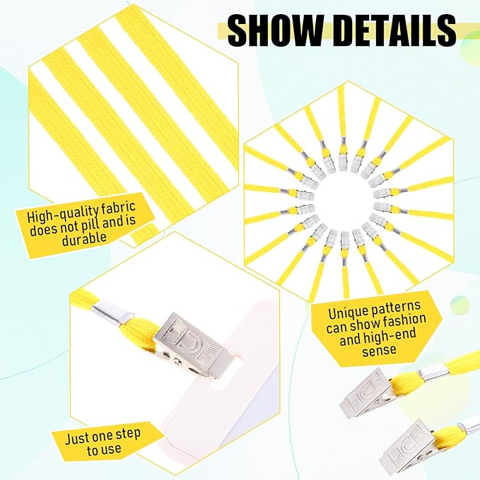 Patelai 100 Pack Double Clip Lanyards Bulk Face Mask Lanyard Twist Free 2 Hook Design Adjustable Badge Neck Strap for ID Name Badge Holder School Conference Office Class Essential (Yellow)