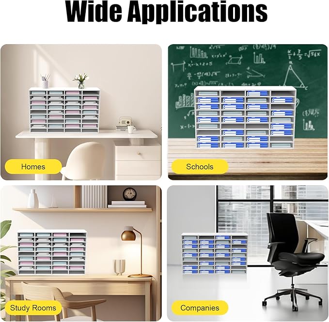 36 Slot Paper Organizer 36 Compartment Classroom Mailbox Adjustable Mail Sorter Desktop File Sorter, Paper Trays for Classroom, Office, Home (White)