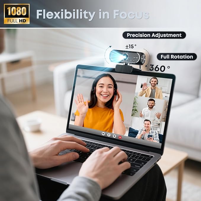 Shcngqio 1080P Webcam with Microphone, Noise Cancellation, Privacy Cover, Wide-Angle Lens, Auto Light Correction, Plug & Play USB Webcam for Laptop, Desktop, PC, Mac, Zoom, Skype, Streaming