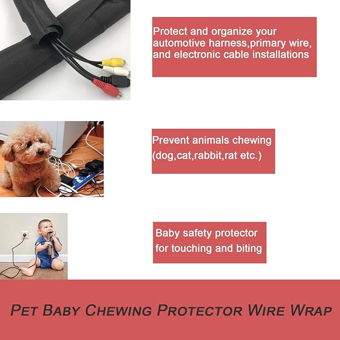 Braided Split Wire Loom Black Wire Cover Protective Harness Tubing Cable Management Self Wrap Cord Sleeve Mesh Woven 3/8"-60ft