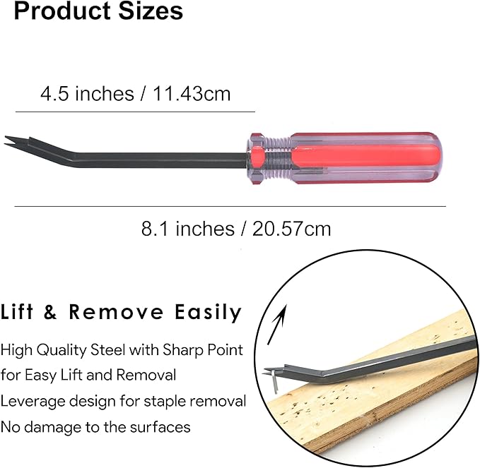 Heavy Duty Staple Remover with Double Pronged Head, Tack Puller Industrial Upholstery Staple Remover for Carpet Furniture Floor Carton (2 Pack)