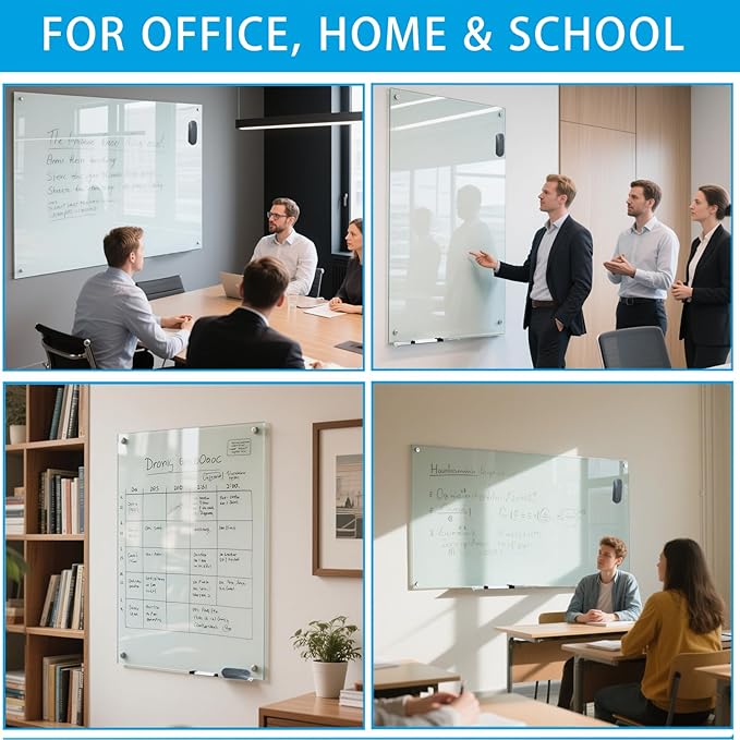 Glass Dry Erase White Board - Magnetic Whiteboard 48"X36" Large Frameless Boards with Super Strong Magnets for Office, School and Home Wall