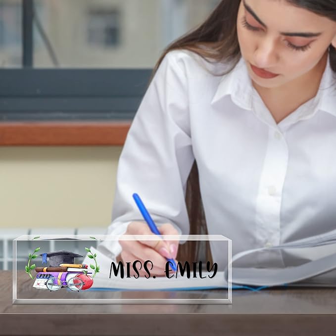 Personalized Office Name Plate for Desk, Custom Employee Appreciation Gifts, Acrylic Desk Name Plate Funny, Desk Decorations Gift, Acrylic Desk Ornaments (Style-Black M)…