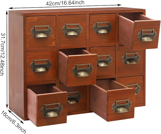 Vintage 12-Drawer Storage Cabinet – Multipurpose Desktop Organizer for Office, Craft & Home