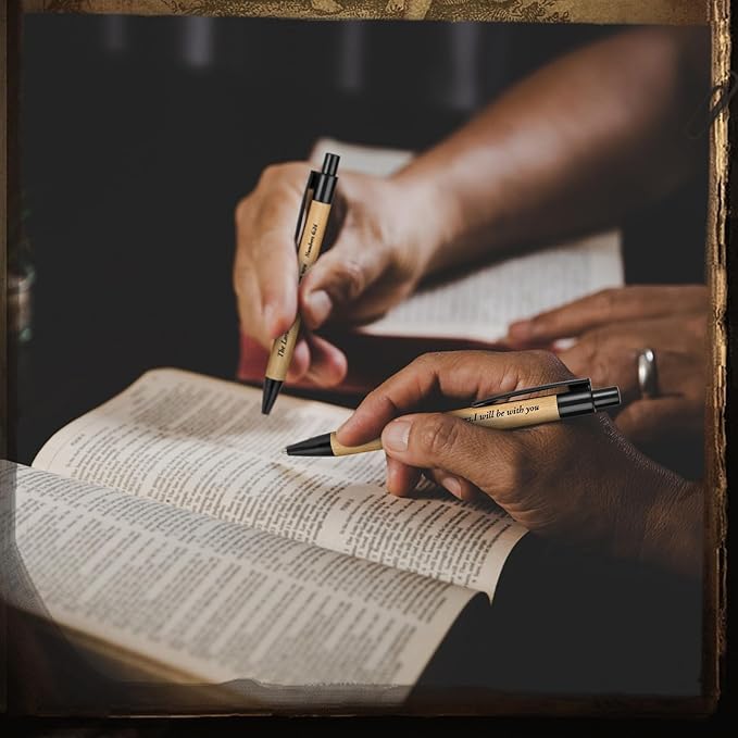 Cholemy 100 Pcs Christian Bible Verse Ink Pens Bamboo Christian Pens Bulk Wooden Inspirational Ballpoint Religious Gifts for Women Colleague Pastor Wife Church(Black)