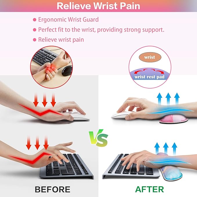 Mouse Pad Pink, Mouse Pad with Wrist Rest, 4-in-1 XXL Extended Large Desk Mat +Mousepad with Gel Wrist Support+Keyboard Wrist Rest+Coaster,Ergonomic Desk Pad for Study Gaming Home Office Computer