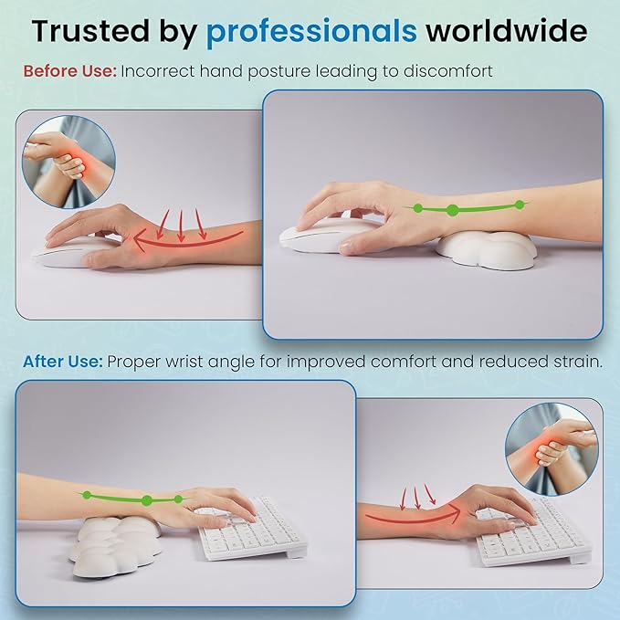 Cloud Keyboard Wrist Rest – Ergonomic Memory Foam Wrist Pad for Computer Keyboard, Comfortable Cloud Mouse Pad, Keyboard Wrist Rest and Cloud Coaster with Non-Slip Base