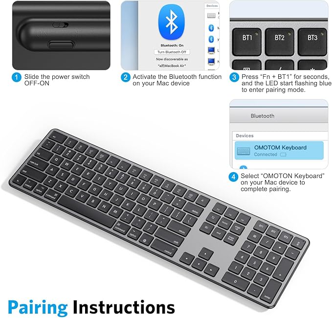 OMOTON Bluetooth Keyboard Compatible with Mac ONLY, with Numeric Keypad, Rechargeable Wireless Keyboard Compatible with MacBook Pro/Air, iMac, Mac mini/Pro