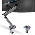 ARES WING RGB Single Monitor Arm Desk Mount for 17-45 inches Flat and Curved Monitors, Holds 35.2 lbs Heavy Duty, Adjustable Ultrawide Monitor Arm with Clamp & Grommet Base, 75/100 VESA Mount, Gray