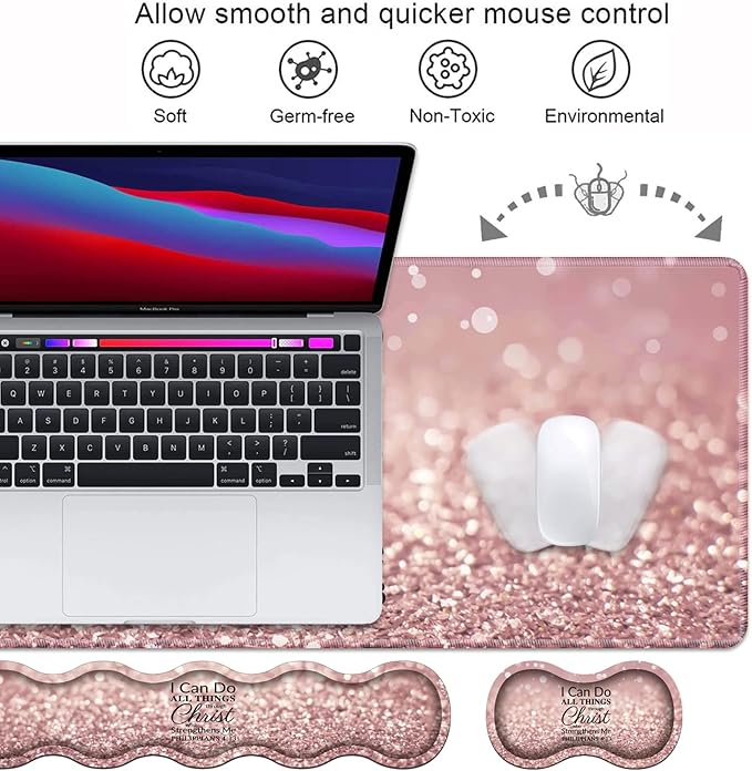 Ergonomic Keyboard Wrist Rest & Mouse Pad Wrist Rest Set,Large XXL Gaming Desk Mat 31.5"x 11.8", Non-Slip Base,Memory Foam, Easy Typing Pain Relief for Office & Home,Quote Bible Verse Philippians 4:13