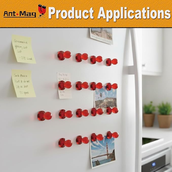 Ant Mag Magnetic Push Pins, 72 Pack Strong Whiteboard Magnets for Fridge, Maps, Office, Kitchen & Classroom Red