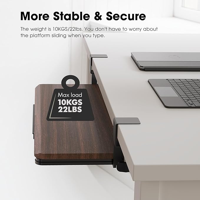 Fenge Keyboard Tray Under Desk, Pull Out Keyboard & Mouse Tray with C Clamp Mount, Sliding Keyboard Holder for Desk, 25.6 x 11.8 inch Large Slide-Out Platform Computer Drawer for Typing, Brown