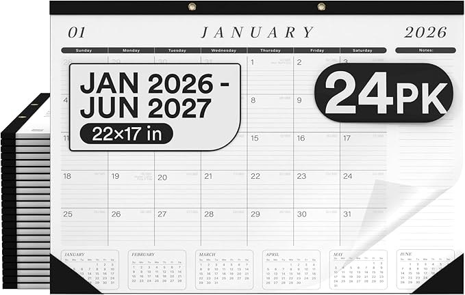 2026 Desk Calendar Large 22x17 Runs Until June 2027 Work Calendar with To-do List & Notes Yearly Preview 18 Months With Plastic Cover Desk Calendar 2025-2026 Large 22x17 Black White With Protective Cover Bulk Planner for Home School Office Pad Calendar...