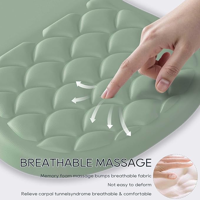 Ergonomic Mouse Pad Wrist Support,Green Mouse Pads with Wrist Rest，Non-Slip Pu Base Desktop Gaming Mousepad & Wrist Rests for Pain Relief, Computer, Office & Home