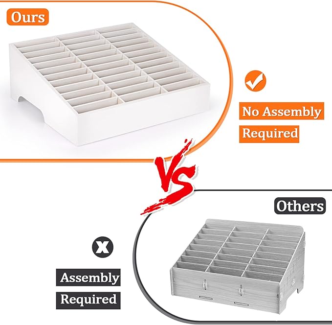 36-Grid Wooden Cell Phone Holder Desktop Organizer Storage Box for Classroom Office (White 36-Grid)