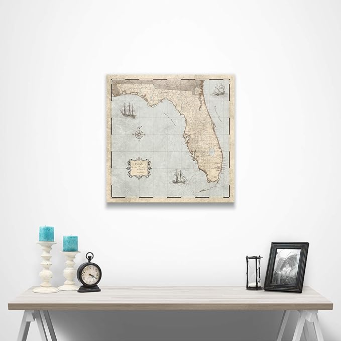 Push Pin Florida Map Board - With Push Pins to Mark Florida Travel - Handmade in Ohio, USA - Design: Rustic Vintage