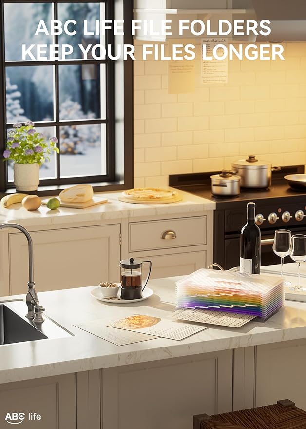 ABC life 12 Pockets Accordion File Organizer Expanding File Folders, Portable Monthly Bill Receipt Document Organiser, Expandable Accordian Filing Folder Letter A4 Size, Colored Tabs (Pink)