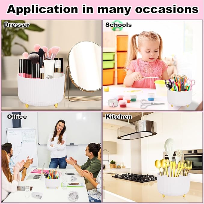 Desk Organizers and Accessories Set with 360-Degree Rotating Pen Holder, Tape Dispenser, Stapler, Staple Remover, 1000 Staples, Tape, Clips Set, Ruler, Scissor, Pen