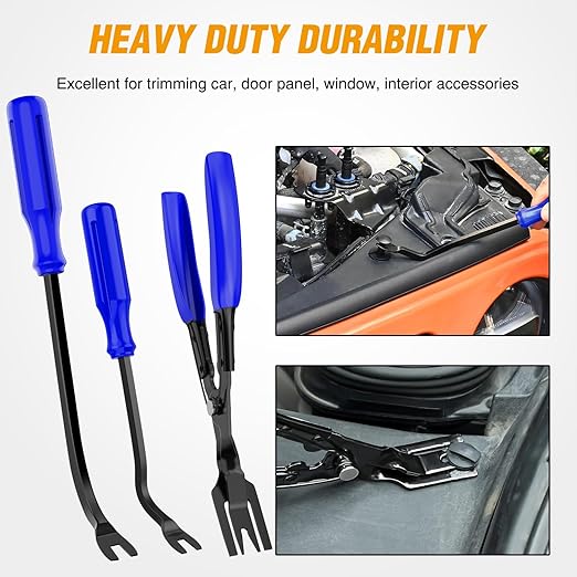 GOOACC 330Pcs Trim Removal Tool, Auto Push Pin Bumper Retainer Clip Set Fastener Terminal Remover Tool Adhesive Cable Clips Pry Kit Car Panel Radio Removal Auto Clip Pliers, Blue