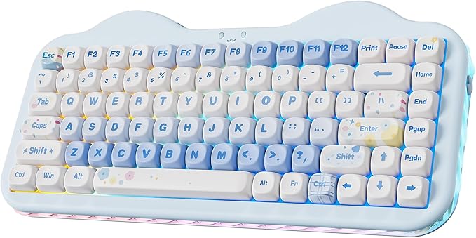 YUNZII C75 Wireless Mechanical Keyboard,75% Layout, Hot-Swappable NKRO,BT5.0/2.4G/USB-C Mode,Dye-Sub PBT MOA Keycaps,RGB Gasket Mount,Cute Cake Design for Mac/Win/Gaming (Blue, Milk V2 Switch)
