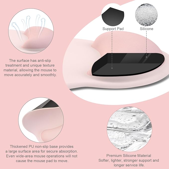 MOSISO Wrist Rest Support for Mouse Pad&Keyboard Set, Streamline Ergonomic Mousepad&Coaster Non-Slip Base Home/Office Pain Relief&Easy Typing Pad with Soft Cloth&Silicone Lining, Chalk Pink