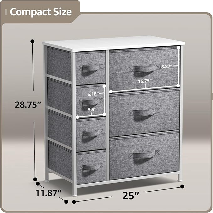 Sorbus Dresser with 7 Drawers - Chest Organizer Tower Unit with Steel Frame, Wood Top, Easy Pull Fabric Bins - Storage Furniture for Bedroom, Hallway, Closet & Office Organization