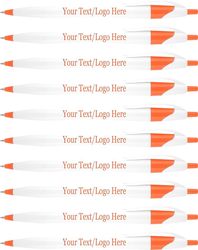 SyPen Personalized Pens With your Custom Logo or Text-500 Pack Bulk-for Businesses, Parties, and Events, Custom Printed Slim Ballpoint Click Pens, Orange Trim Color, Black Ink